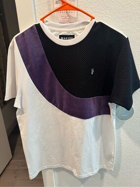 Makobi Men’s Short-Sleeve Colorblock Crew in White, Black & Purple